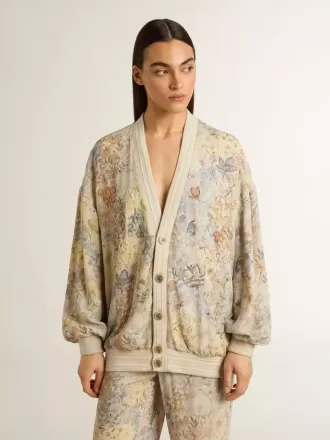 Damen-Strickjacke mit Blumenprint und Stickerei