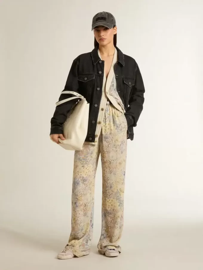 Damen-Strickjacke mit Blumenprint und Stickerei