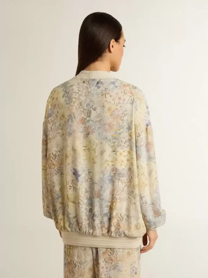 Damen-Strickjacke mit Blumenprint und Stickerei