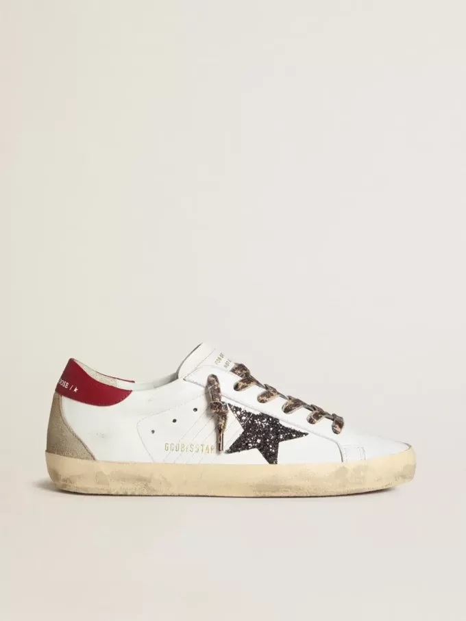 Damen-Super-Star aus Nappa mit Glitzerstern und rotem Nappa-Fersenriemen