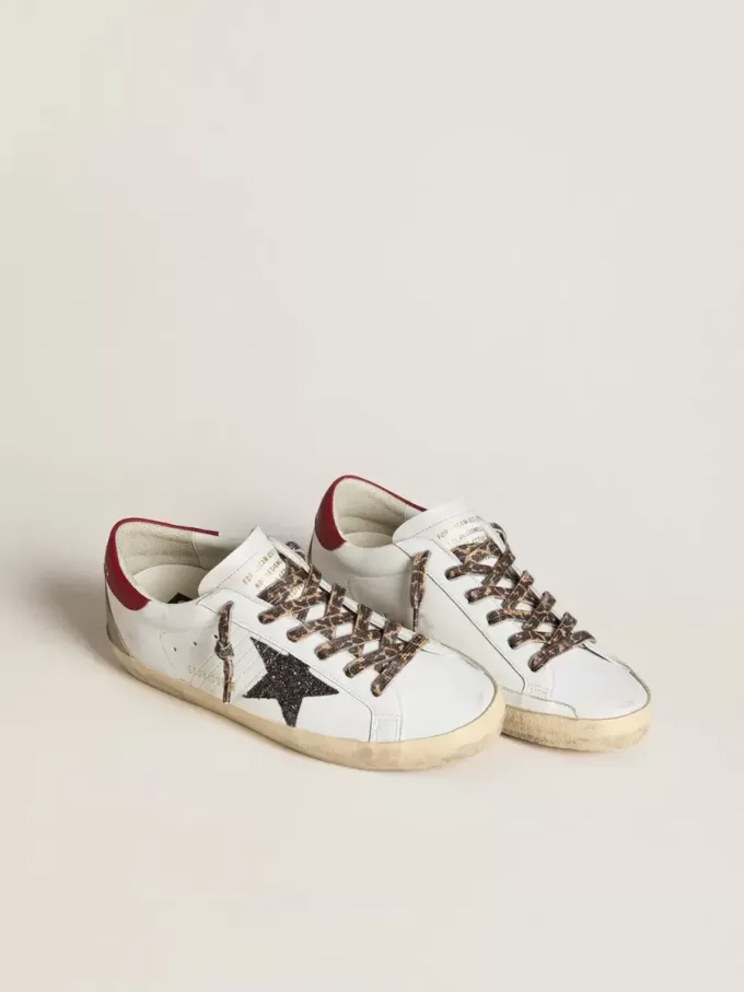 Damen-Super-Star aus Nappa mit Glitzerstern und rotem Nappa-Fersenriemen
