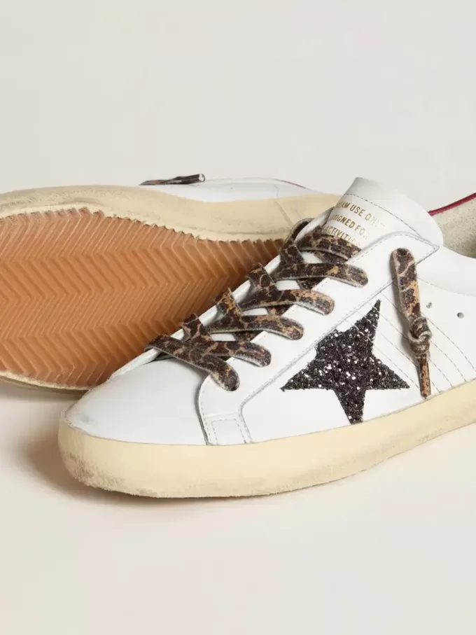 Damen-Super-Star aus Nappa mit Glitzerstern und rotem Nappa-Fersenriemen