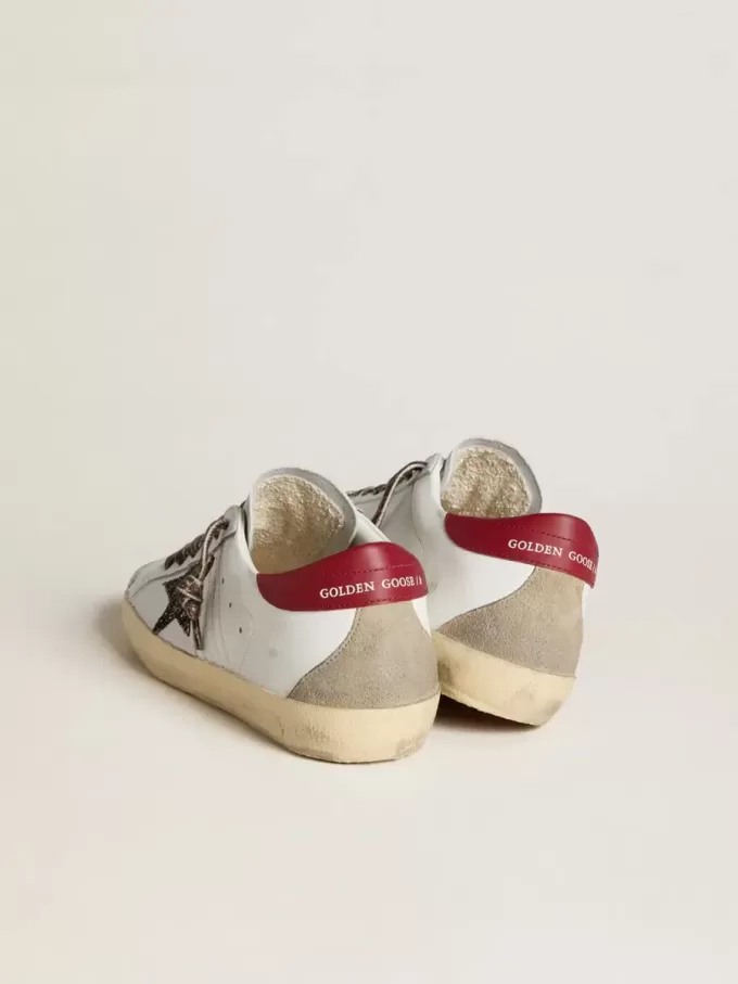 Damen-Super-Star aus Nappa mit Glitzerstern und rotem Nappa-Fersenriemen