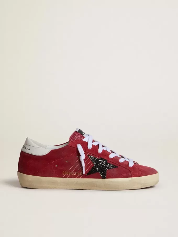 Damen-Super-Star aus rotem Wildleder mit Glitzerstern und weißer Fersenlasche
