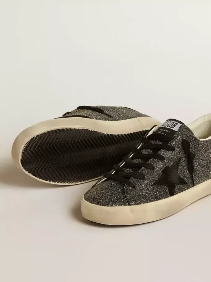 Damen-Super-Star in schwarzen Swarovski-Kristallen mit schwarzem Wildlederstern