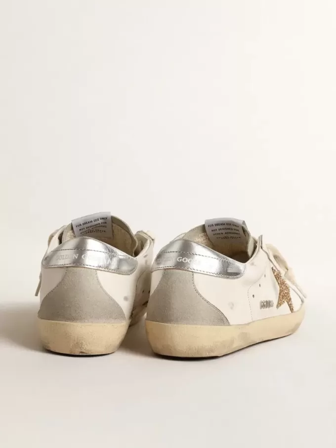 Damen-Super-Star mit goldenem Glitzerstern und eisgrauen Wildledereinsätzen Damen-Super-Star mit goldenem Glitzerstern und eisgrauen Wildledereinsätzen
