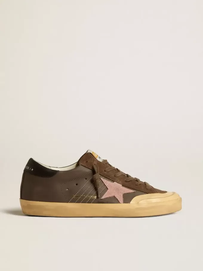 Damen-Super-Star Penstar LTD aus braunem Leder mit rosa Wildlederstern Damen-Super-Star Penstar LTD aus braunem Leder mit rosa Wildlederstern