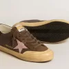 Damen-Super-Star Penstar LTD aus braunem Leder mit rosa Wildlederstern Damen-Super-Star Penstar LTD aus braunem Leder mit rosa Wildlederstern