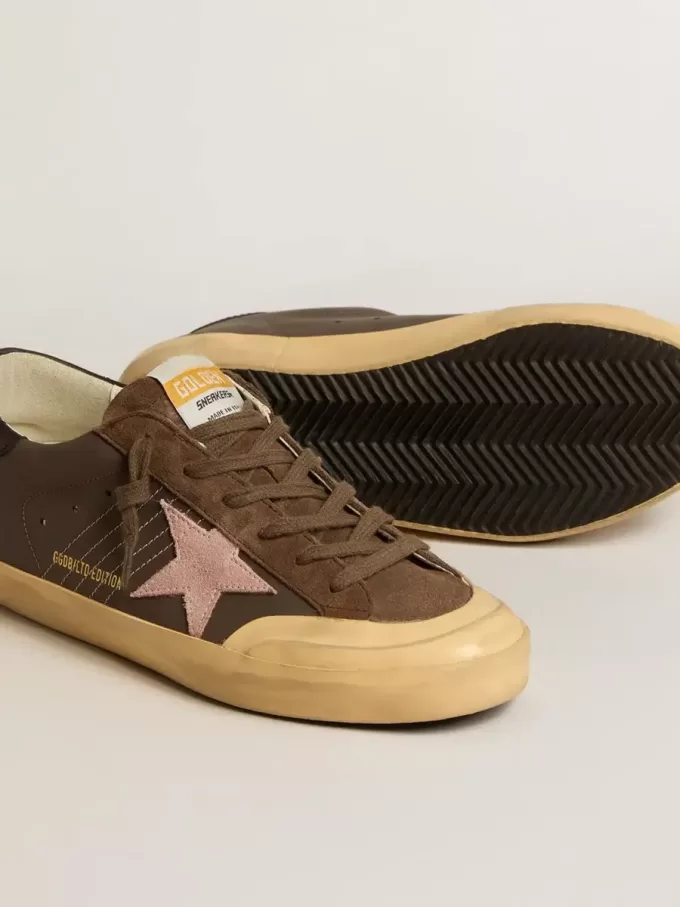 Damen-Super-Star Penstar LTD aus braunem Leder mit rosa Wildlederstern Damen-Super-Star Penstar LTD aus braunem Leder mit rosa Wildlederstern