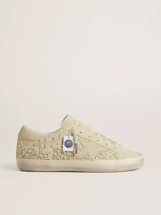Damen-Superstar aus beigem Wildleder mit Perlen und Swarovski-Kristallen