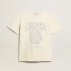 Damen-T-Shirt aus altweißer Baumwolle mit saisonalem Print