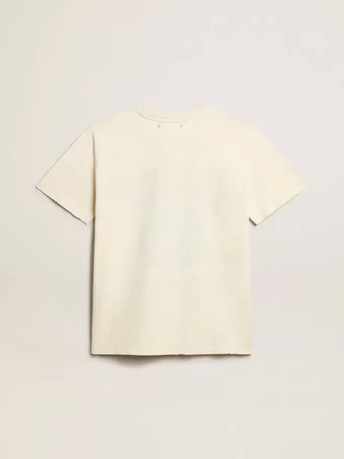Damen-T-Shirt aus altweißer Baumwolle mit saisonalem Print