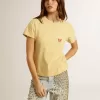 Damen-T-Shirt aus Baumwolljersey mit Stickerei am Halsausschnitt und auf der Brust