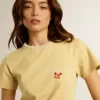 Damen-T-Shirt aus Baumwolljersey mit Stickerei am Halsausschnitt und auf der Brust