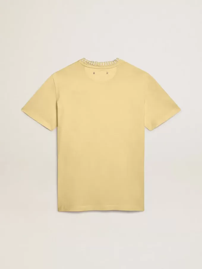 Damen-T-Shirt aus Baumwolljersey mit Stickerei am Halsausschnitt und auf der Brust