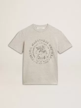 Damen-T-Shirt aus grau melierter Baumwolle mit saisonalem Print