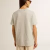 Damen-T-Shirt aus grau melierter Baumwolle mit saisonalem Print