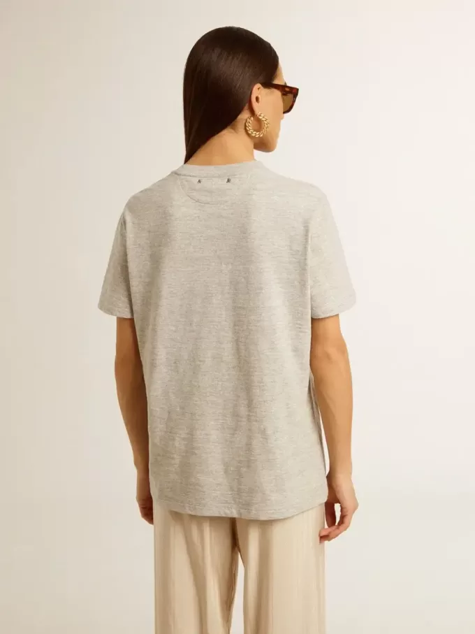 Damen-T-Shirt aus grau melierter Baumwolle mit saisonalem Print