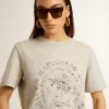 Damen-T-Shirt aus grau melierter Baumwolle mit saisonalem Print