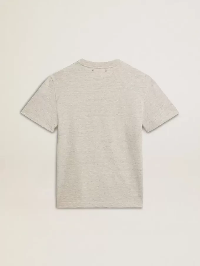 Damen-T-Shirt aus grau melierter Baumwolle mit saisonalem Print