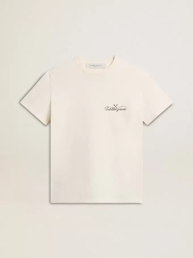 Damen-T-Shirt in Altweiß mit Logo auf der Brust