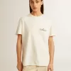 Damen-T-Shirt in Altweiß mit Logo auf der Brust
