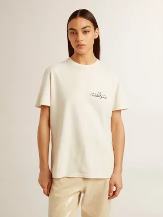 Damen-T-Shirt in Altweiß mit Logo auf der Brust
