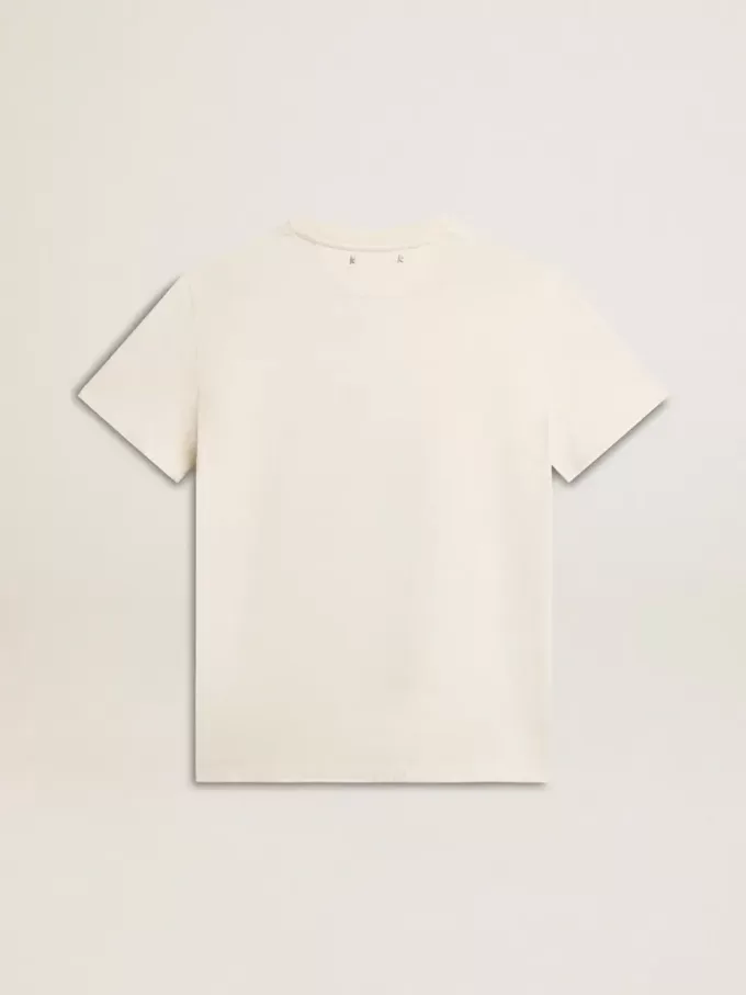 Damen-T-Shirt in Altweiß mit Logo auf der Brust