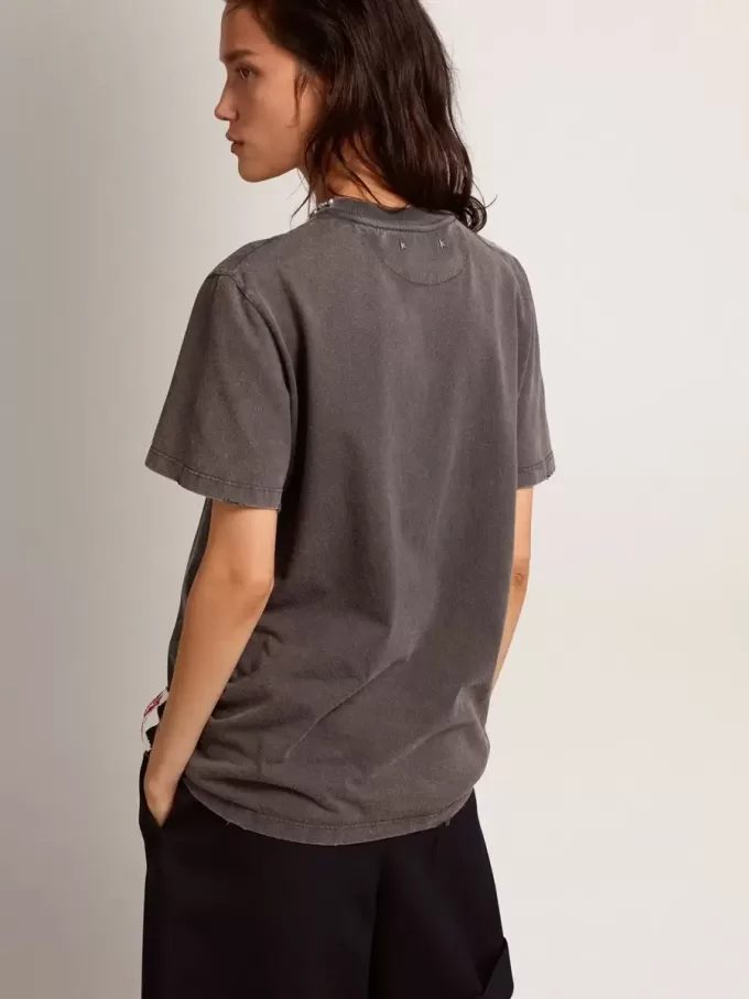 Damen-T-Shirt in Anthrazitgrau mit Kristallen
