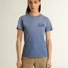 Damen-T-Shirt in verblasstem Hellblau mit Aufdruck auf der Brust