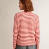 Damen-T-Shirt mit weißen und roten Streifen und Stickerei auf der Vorderseite
