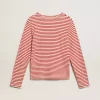 Damen-T-Shirt mit weißen und roten Streifen und Stickerei auf der Vorderseite