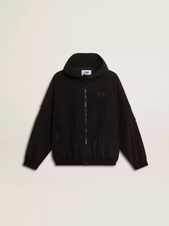 Damen-Windjacke aus schwarzem Nylon mit Ton-in-Ton-Kristallen