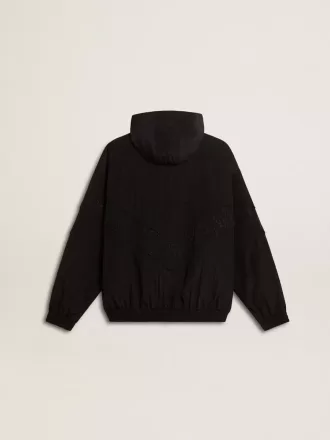 Damen-Windjacke aus schwarzem Nylon mit Ton-in-Ton-Kristallen