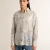 Damenhemd mit mehrfarbigem Blumen-Paillettenprint Damenhemd mit mehrfarbigem Blumen-Paillettenprint