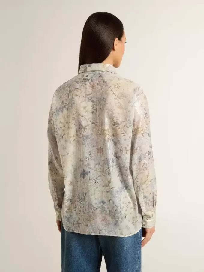 Damenhemd mit mehrfarbigem Blumen-Paillettenprint Damenhemd mit mehrfarbigem Blumen-Paillettenprint