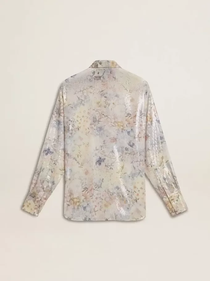 Damenhemd mit mehrfarbigem Blumen-Paillettenprint Damenhemd mit mehrfarbigem Blumen-Paillettenprint