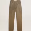 Damenhose aus khakifarbener Baumwolle mit Farbverlauf und Swarovski-Effekt