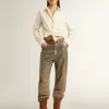 Damenhose aus khakifarbener Baumwolle mit Farbverlauf und Swarovski-Effekt