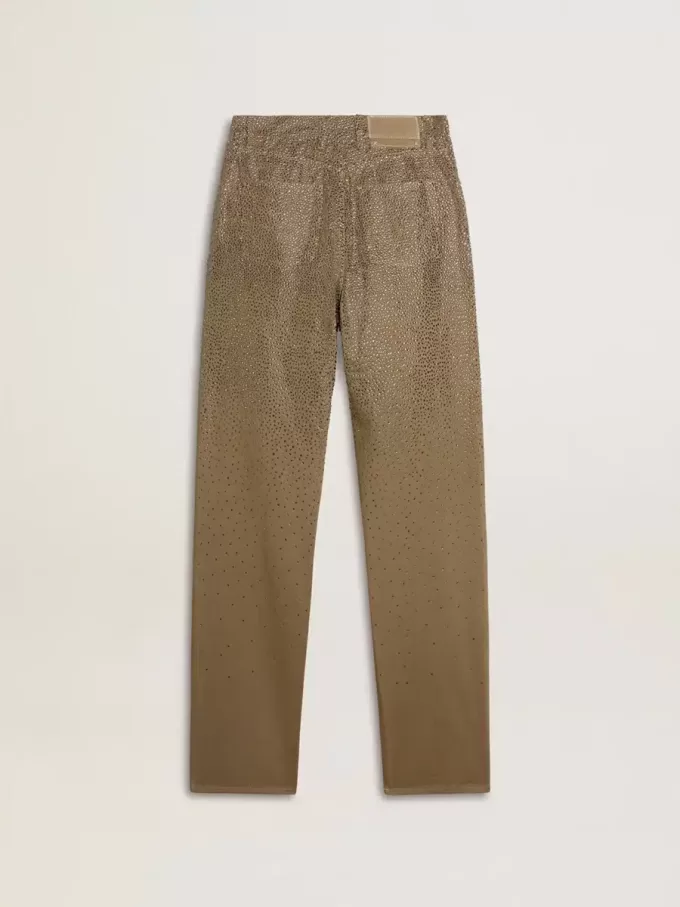 Damenhose aus khakifarbener Baumwolle mit Farbverlauf und Swarovski-Effekt