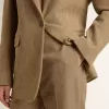 Damenhose aus sandfarbenem Leinenmix mit Fischgrätenmuster