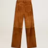 Damenhose aus tabakfarbenem Spaltleder