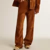 Damenhose aus tabakfarbenem Spaltleder