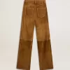 Damenhose aus tabakfarbenem Spaltleder