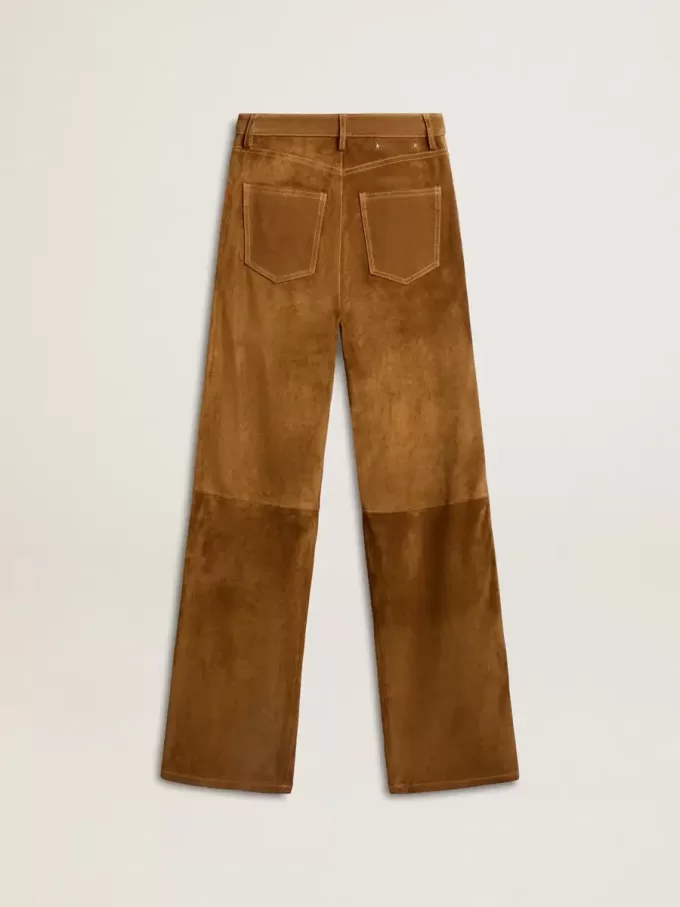 Damenhose aus tabakfarbenem Spaltleder