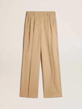Damenhose aus Wollgabardine in Sand