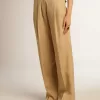 Damenhose aus Wollgabardine in Sand