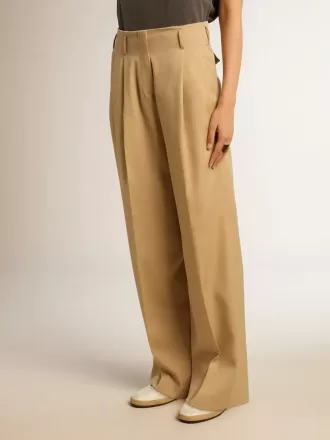 Damenhose aus Wollgabardine in Sand