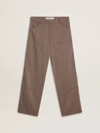 Damenhose aus Wollmischung in Hellbraun mit Mikro-Chevronmuster