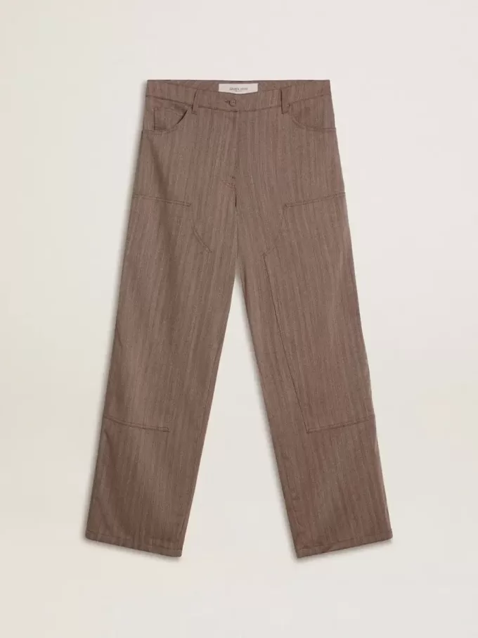 Damenhose aus Wollmischung in Hellbraun mit Mikro-Chevronmuster Damenhose aus Wollmischung in Hellbraun mit Mikro-Chevronmuster